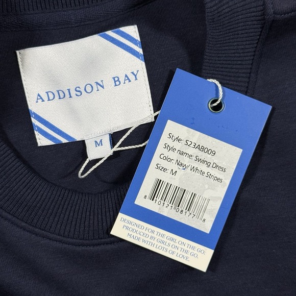 Addison Bay Women's Size Medium Navy Blue White‎ Stripe Sweatshirt Swing Dress - Picture 6 of 11